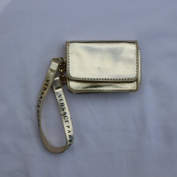 Versace Parfums Gold Faux Leather Small Wristlet Purse Clutch - Picture 1 of 13